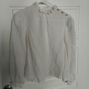 Bohme White Linen Womens Blouse Button Neck Detail